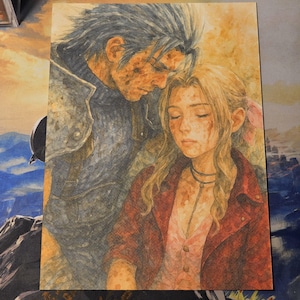 Poster Stampa A4 Acquarello Final Fantasy VII 7 Cloud Zack - Custom Fan Made Fan Art - Carta di Altissima Qualità