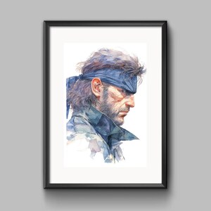 Peut inclure: Portrait à l'aquarelle d'un homme encadré de noir, portant un bandeau bleu et une veste militaire. L'œuvre présente un profil avec une expression sérieuse, avec des coups de pinceau détaillés et une palette de couleurs sourdes.