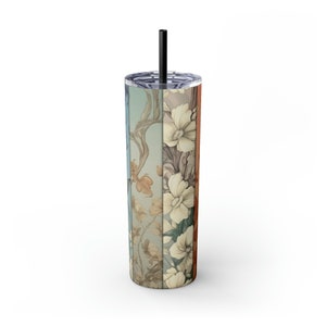 Bpa Free Plastic Lid 20oz VINTAGE ART Skinny Wine Straw TUMBLER For Wine Lover, Gloss Finish Non-Toxic Stainless Steel Tumbler