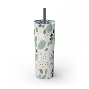 Eucalyptus Plant 20oz Skinny TUMBLERS voor plantenliefhebbers, roestvrijstalen dubbelwandige tuimelaar, BPA-vrij deksel