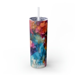 Gepersonaliseerde naam MARBLES 20oz Skinny Wine TUMBLERS met rietje voor Pamela Lovers Gift, RVS Alcohol Inkt Bpa Gratis Deksel Tumbler