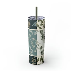PERSONALIZED 20oz Botanical Tumbler with Straw Stainless Steel Tumbler CUSTOM Tumbler Insulated Tumbler Skinny TUMBLER, Gift Ideas