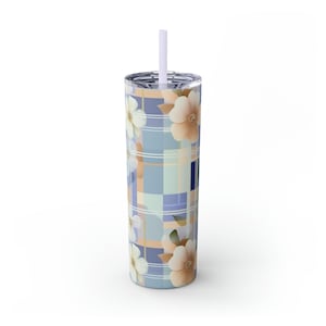 Dubbelwandige 20oz pastel bloemmotief ontwerp SKINNY TUMBLERS met rietje voor wijnliefhebbers cadeau, Bpa-vrij deksel gepoedercoat warm koud tuimelaar