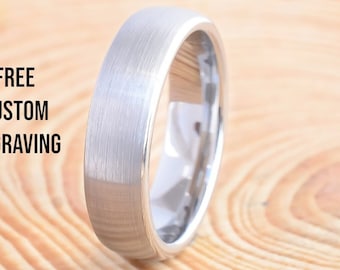 6mm Silver Tungsten Carbide Ring: Brushed Domed Wedding Band