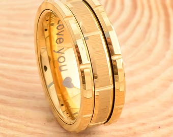 8mm Gold Tungsten Ring Mechanical Seal Inlay Men Rings, Wedding Band, Comfort Fit Ring