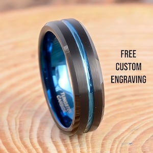6mmTungsten Wedding Band,Black and Blue Tungsten Ring,Men Women Tungsten Ring, Anniversary, Promise,Engagement, Personalise ,Wedding Ring