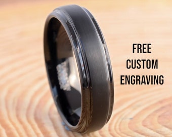 6mm Black Tungsten Ring, Brushed Matte Wedding Band