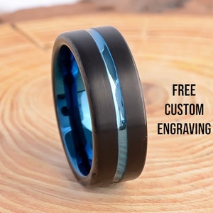 8mm Tungsten Wedding Band,Men Women Blue Groove Matte Finish Ring,Anniversary Ring, Promise Ring, Engagement Ring,Birthday Gift, Gift Women