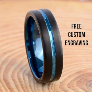 6mm Tungsten Wedding Band,Men Women Blue Groove Matte Finish Ring,Anniversary Ring, Promise Ring, Engagement Ring,Birthday Gift, Gift Women
