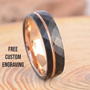 Herren Schwarz Wolfram Ehering Rosegold Wolfram Ring für Männer Frauen Schwarz abgeschrägte Kanten Ehering, Geschenk für Liebe Jahrestag 6mm&8mm