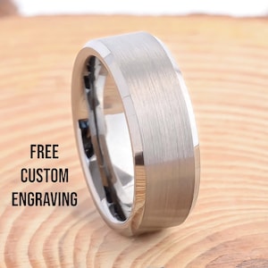 8mm Brushed Tungsten Silver Rings,Anniversary Ring, Promise Ring, Engagement Ring, Personalized Ring,Wedding Ring,Mens Silver Wedding Ring,