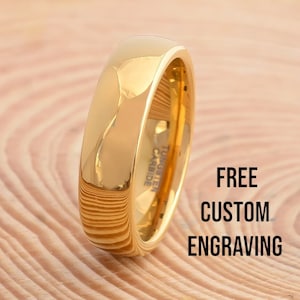 Alianza de boda de tungsteno de 6 mm y 8 mm, oro pulido alto, cúpula baja, clásico, anillo simple, aniversario, anillo de tungsteno para mujer, anillo de promesa, anillo de compromiso