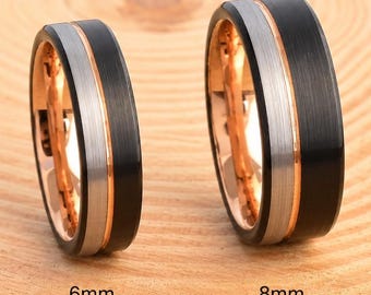 6mm,8mm Tungsten Carbide Ring: Rose Gold Plated Wedding Band