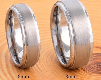 Men's Brushed Tungsten Wedding Band, 6mm 8mm Comfort Fit Ring