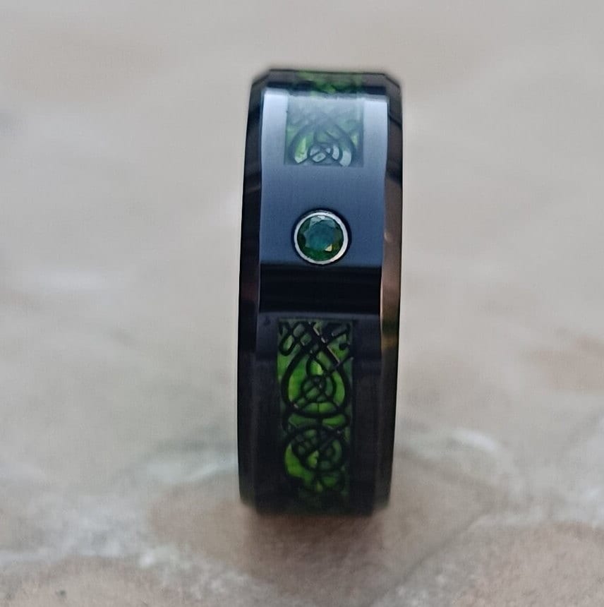 Anello Celtico Con Drago In Tungsteno Dorato, Fede Nuziale Con - Foto 8