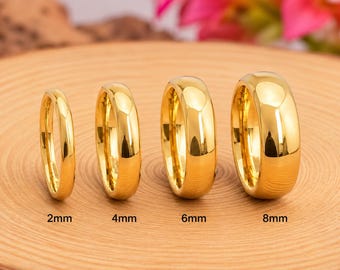 Custom Engraved Gold Tungsten Wedding Band, Unisex Engagement Ring, Comfort Fit (2mm-8mm)