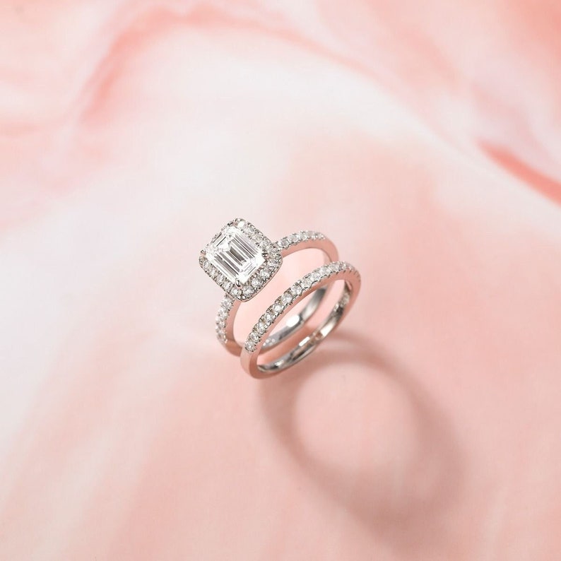 Emerald Cut Wedding Set Moissanite Engagement Ring Rose Gold Ring