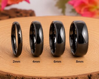 Black Tungsten Ring, Polished Dome Design, 2-8mm Widths, Custom Engraving
