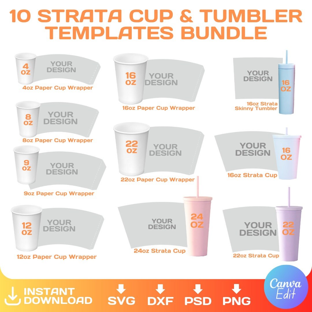 10 Strata Cup & Paper Cup Blank Template for Sublimation, BUNDLE, 4oz ...