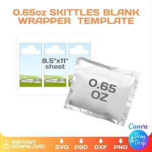 Mini Skittles wrap template, 0.65 oz, Small Pack Rainbow Candy Blank Template, Custom treat bag template, svg, Cricut, png, Canva