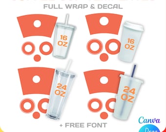 Plantilla en blanco para vaso de 16 oz/24 oz, PAQUETE, plantilla en blanco para vaso Starbucks, conjunto, envoltura completa, Canva, Cricut, png, svg, descarga instantánea