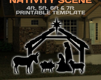Kerststal gazondecor, gelaagde stencilsjabloon, DIY, kerst buiten silhouet, afdrukbaar, 8,5 x 11 pdf-blad, instant download
