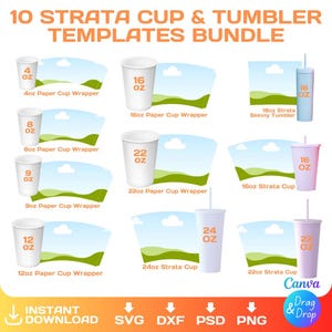 10 Schichten Cup & Pappbecher Rohling Vorlage für Sublimation, BUNDLE, 4oz, 8oz, 16oz, Full Wrap, Styropor-Kaffeetasse, svg, Cricut, png, Canva