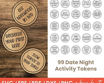 99 Date Night Tokens SVG, laser cut file, Glowforge, Cricut, Instant Download