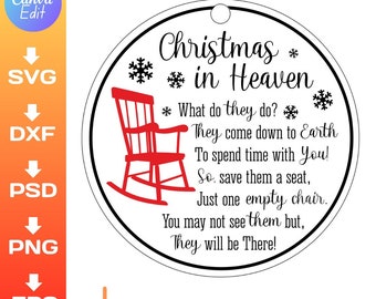 Christmas in heaven ornament svg, sympathy, Lost Loved One at Christmas, laser cut file, Glowforge, Cricut, Silhouette, Instant Download