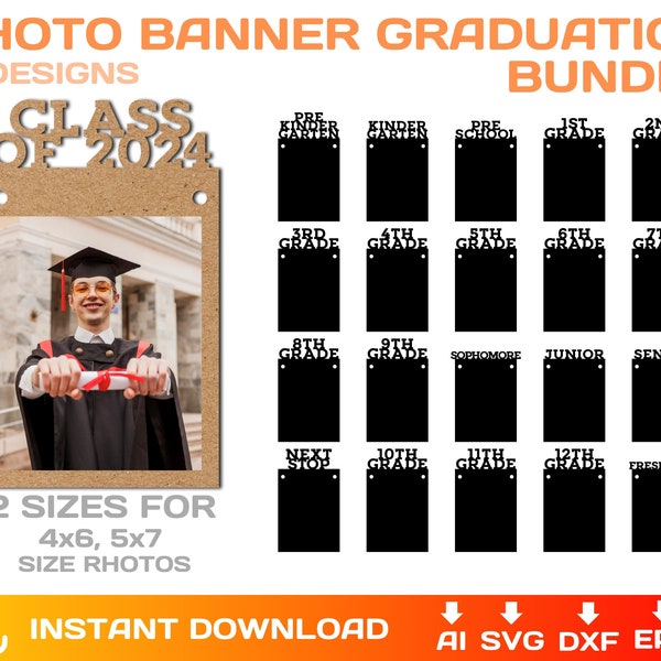 graduation photo banner svg, class of 2024, bunting banner svg, DIY, grad banner, Cricut, Silhouette, editable, 5x7 inches, Instant Download