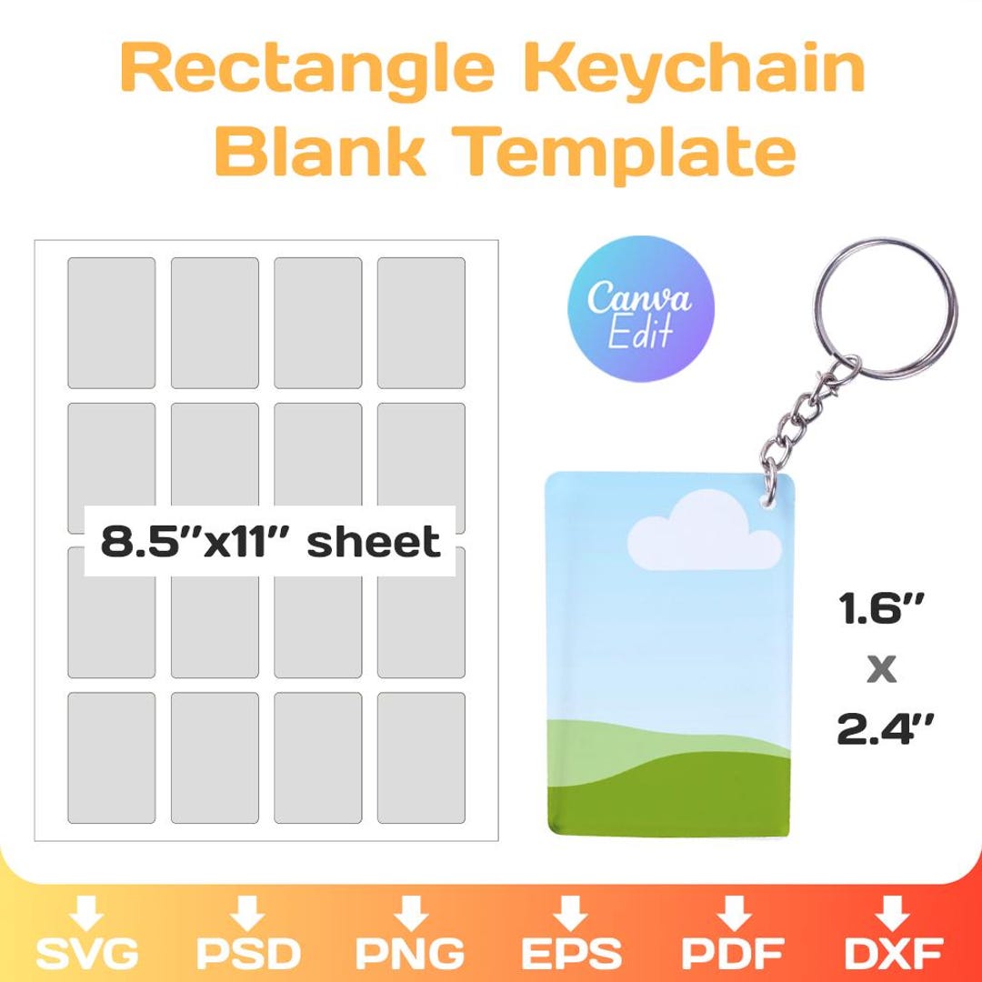 Keychain Frame Editable Rectangle Keychain Blank Template, DIY Keychain Sublimation Editable ...