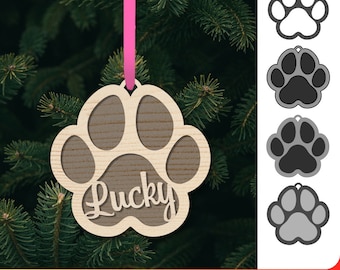 gepersonaliseerde huisdier poot kerst ornament svg, geheugen hangende hond, lasergesneden bestand, Glowforge, Cricut, instant download