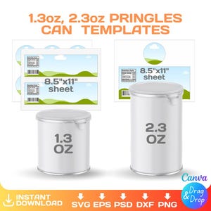 Pringles Can wrap blank template, BUNDLE, 2.3 & 1.3oz, Chip Can Label template, set, svg, Cricut, png, Canva, Instant Download
