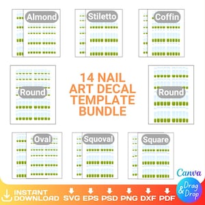 Modello vuoto per decalcomanie per nail art, bundle, fai da te, involucro personalizzato, modello per unghie SVG, png, Canva, stampabile, trascina e rilascia, download immediato