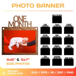 12 maanden babyfotobanner svg, één jaar, eerste verjaardag fotobanner, horizontaal, fotodisplay, foto's 5 x 7 + 4 x 6, DIY, direct downloaden