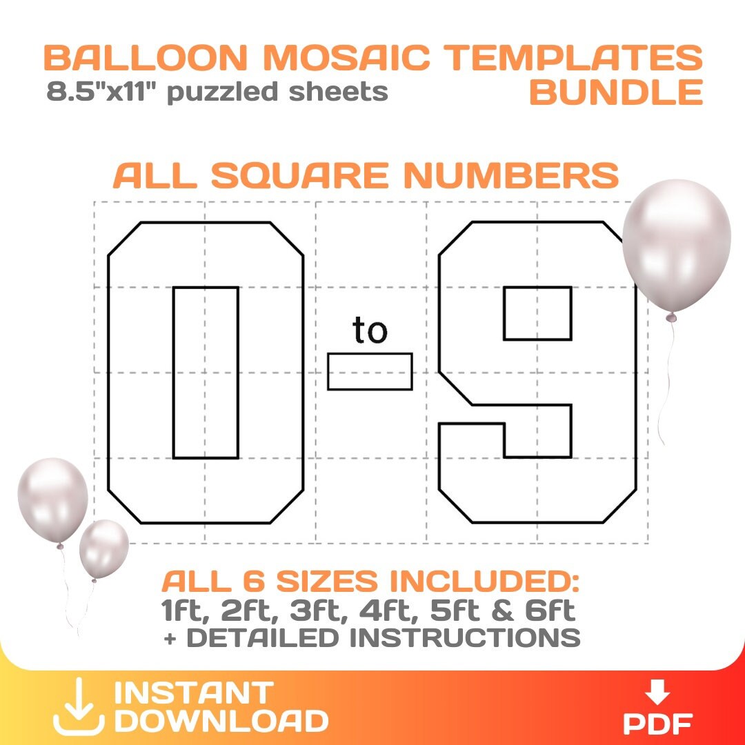 All Square Numbers, Marquee | Mosaic Balloon Number Template, BUNDLE, Cut and Trace, Pdf, Printable, DIY, Instant Download - Etsy for Balloon Mosaic Number Template Free Printable