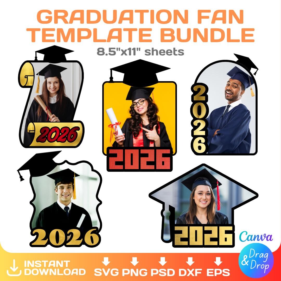 Graduation Fan Template, BUNDLE, Editable Canva Design, Custom, Photo ...