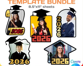 Graduation Fan Template, BUNDLE, Editable Canva Design, Custom, Photo Fan Paddle, Canva, Drag & Drop, Printable, Instant Download