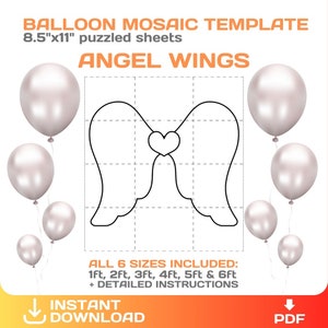 Angel Wings Mosaic from Balloons Template, Wings shape, DIY, tall stencils, cut and trace, printable, PDF, instant download