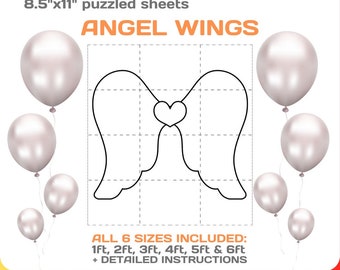Angel Wings Mosaic from Balloons Template, Wings shape, DIY, tall stencils, cut and trace, printable, PDF, instant download