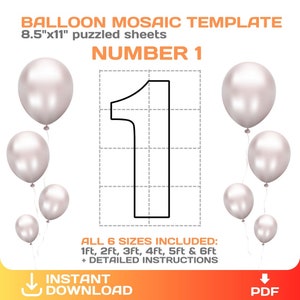 Numéro 1, mosaïque de ballons, bricolage, modèle géant à un numéro, numéros de mosaïque de fête, imprimable, 8,5 x 11, PDF, numérique, téléchargement immédiat