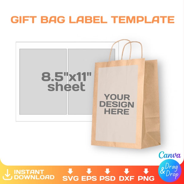 Editable Gift Bag Label Blank Template,DIY, treat bag label template, favor bag label, Canva, svg, Cricut, 5x8 inches, Instant Download