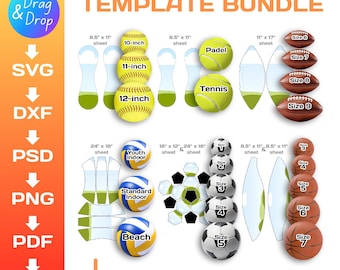 Sports Ball Panel Template Bundle: DIY Photo Wrap (SVG, PNG), All Sizes