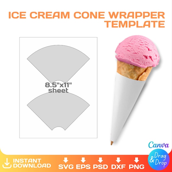 Ice Cream Cone blank template, DIY, Ice Cream Cone Wrapper, custom, party favor label, editable, svg, Cricut, png, Canva, Instant Download