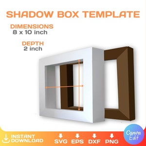 Modello vuoto per cornice Shadow Box, 8x10 pollici, fai da te, rettangolo, light box, cornice diorama SVG, png, Cricut, Canva, stampabile, download immediato