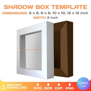 Plantilla de marco de caja de sombra, PAQUETE, caja de luz en blanco, cuadrado, marco de diorama SVG, png, Cricut, Canva, bricolaje, imprimible, descarga instantánea