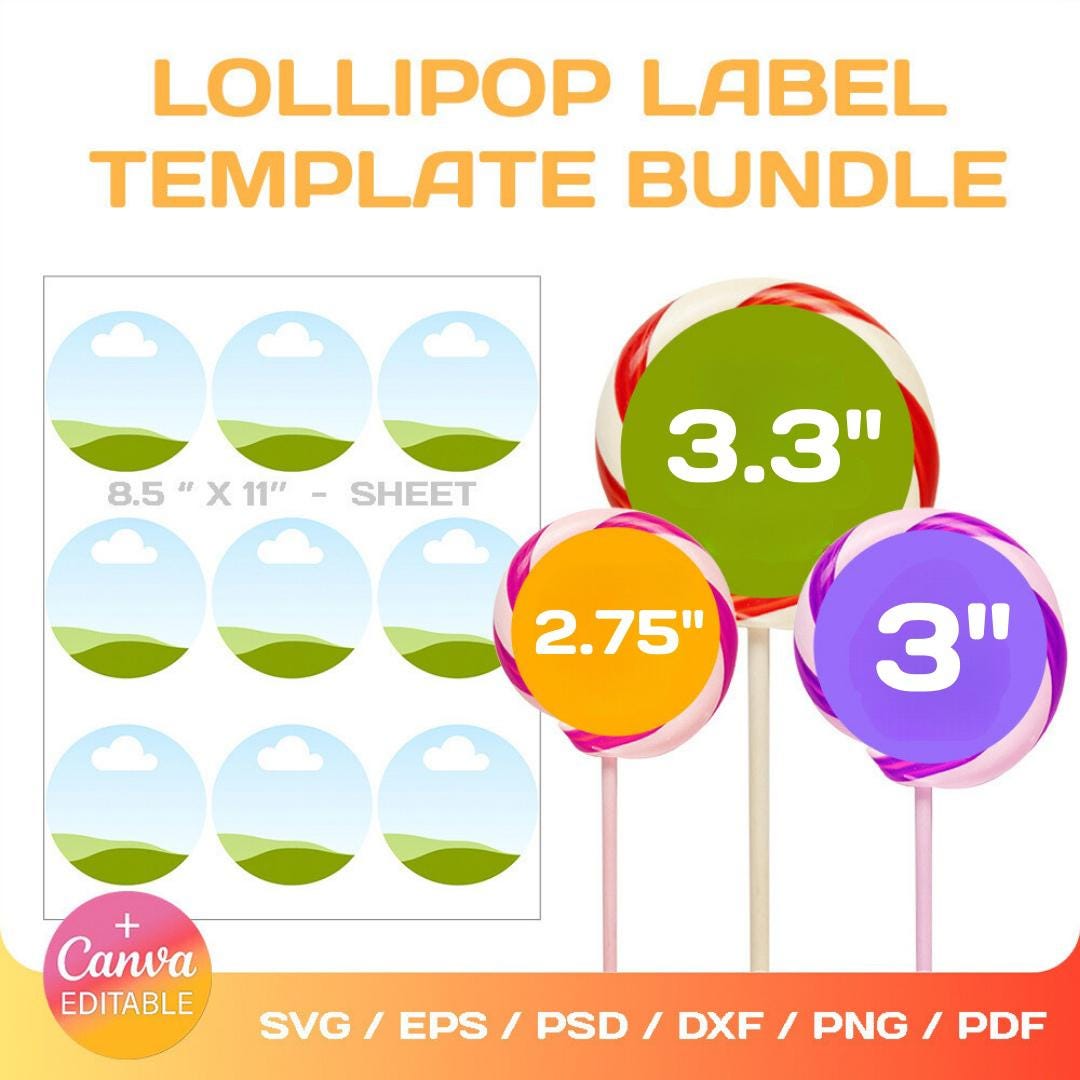 Lollipop Label Template, BUNDLE, Lollipop Sticker Blank Template, DIY ...