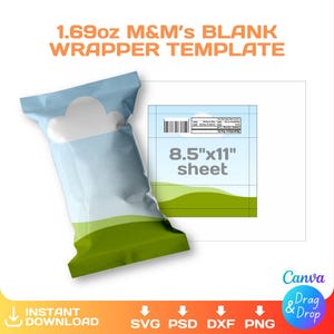 M&M's wrapper blank template, Candy Wrapper, DIY, party favor, svg, png, dxf, editable, Cricut, Canva, 1.69 oz, Instant Download