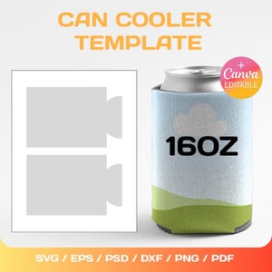 16oz Can Cooler Template, Beer Cooler Blank Template, Sublimation, 16 oz, Bottle Cooler Template, svg, Cricut, png, Canva, Drag & Drop