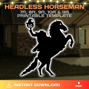Headless Horseman Stencils Template, Halloween Silhouette Decor Templates, Stencils, yard outdoor, PDF, life size, trace and cut, printable